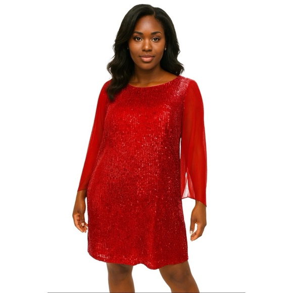 Connected Plus Size Cape-Sleeve Sequin Dress! - Picture 1 of 4